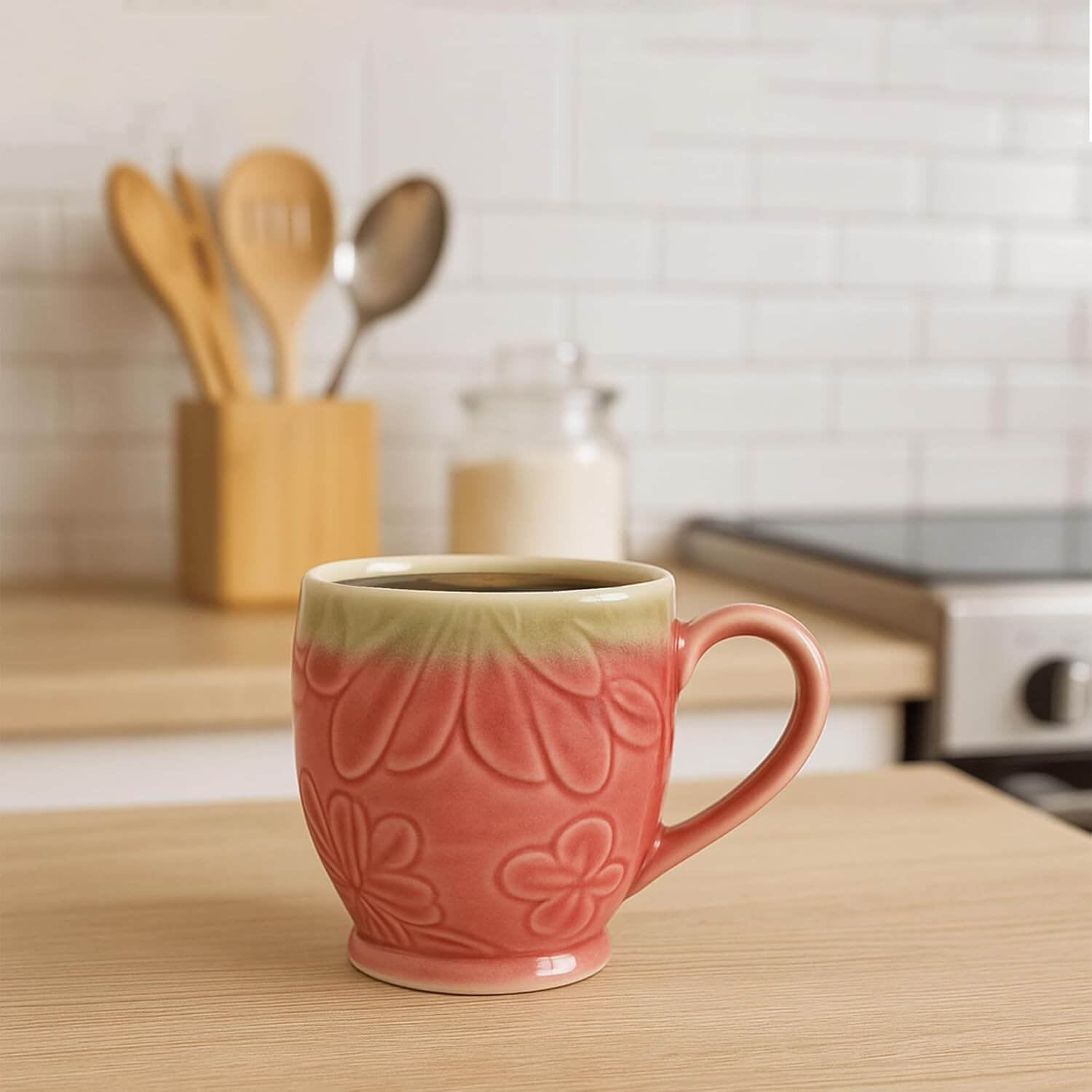 Pink Bloom Ceramic Coffee Mug Set of 4