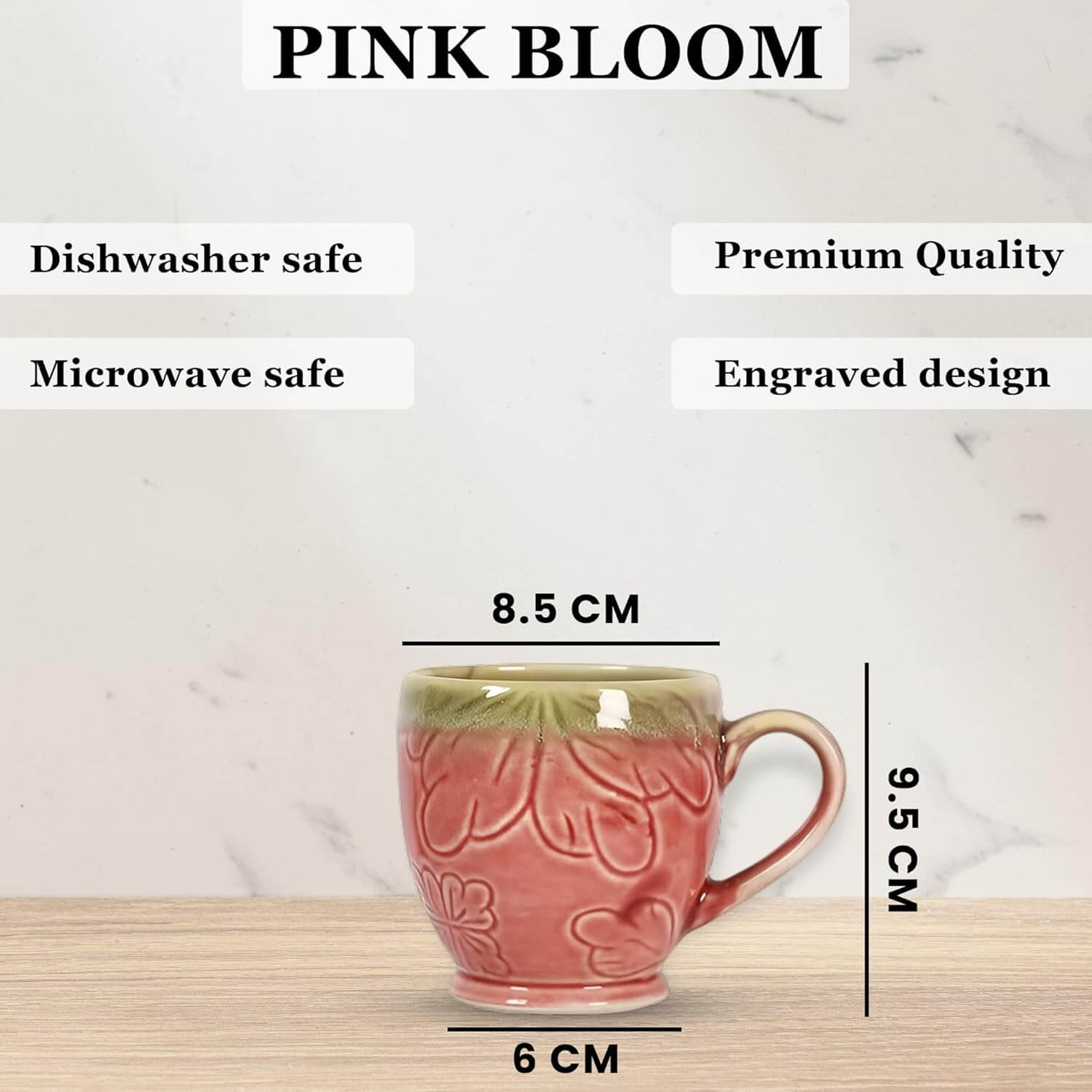 Pink Bloom Ceramic Coffee Mug Set of 4