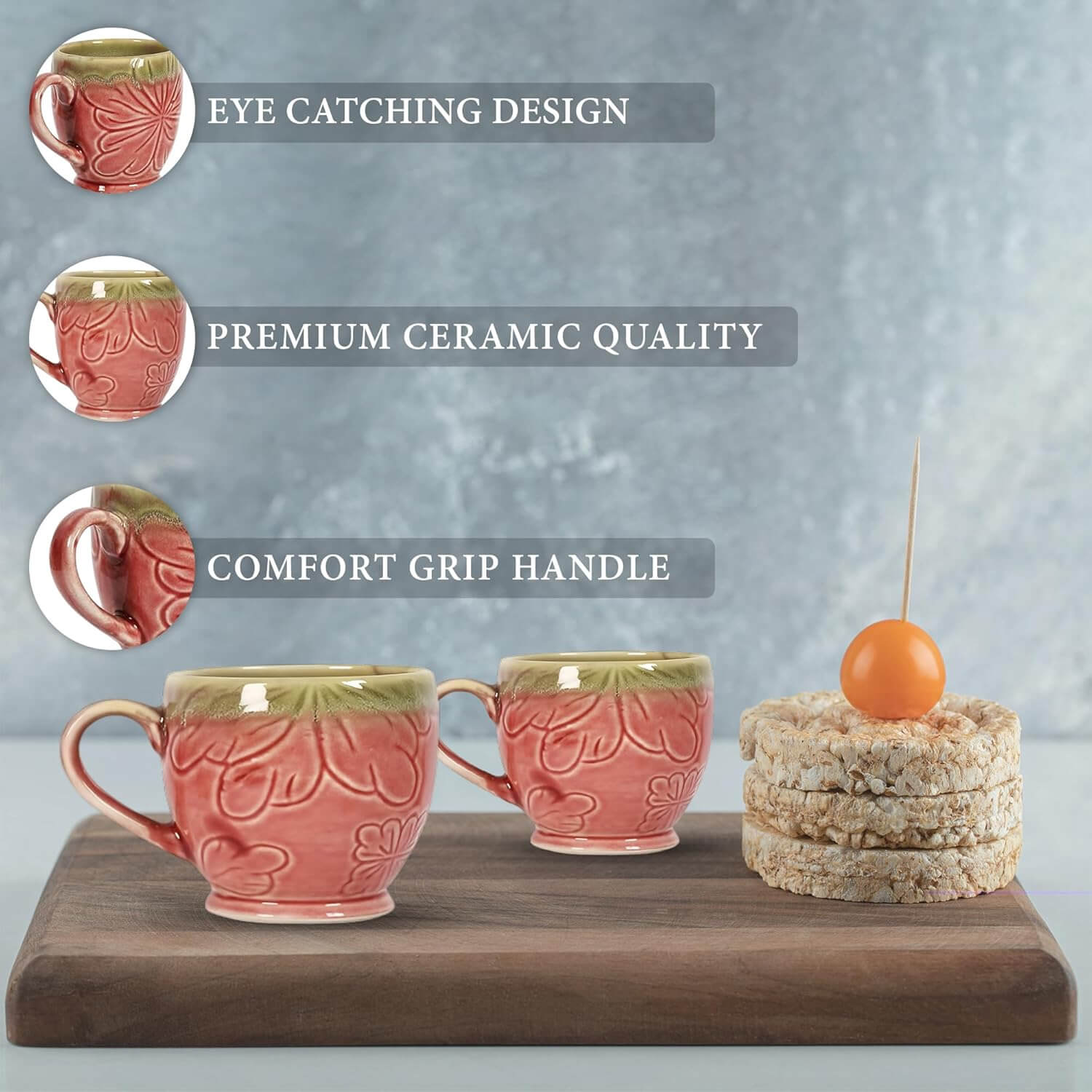 Pink Bloom Ceramic Coffee Mug Set of 4